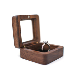 Luxury Walnut Proposal Engagement Wedding Wooden Ring Jewelry Packaging Box with Window