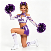 Seragam Kejuaraan Cheerleading Lengan Panjang Rok Pendek Nyaman Dipakai Trendy AB Crystal Spandex Fleksibel