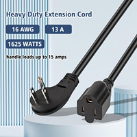 1 pie 1625W 13A UL SJT 16AWG enchufe plano cable de extensión resistente adaptador de ángulo de 90 grados cable de extensión de alimentación, listado UL
