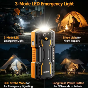 Démarreur portable 12V 6000-10000mAh, chargeur de batterie de voiture, booster d'urgence avec USB QC3.0 et lumière LED - Product Image 4