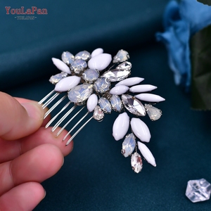 YouLaPan – accessoire de cheveux exquis fait à la main avec feuilles et strass, peigne latéral en cristal doux <span class=keywords><strong>pour</strong></span> mariée, adapté aux mariages en plein air HP37 - Product Image 6