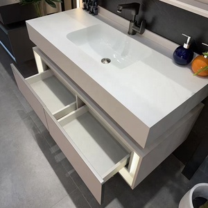 Nhà Máy Giá giảm giá LED ánh sáng mới hiện đại Châu Âu treo tường phòng tắm đồ nội thất gỗ <span class=keywords><strong>Vanity</strong></span> Cabinet Set với bồn rửa đôi - Product Image 3