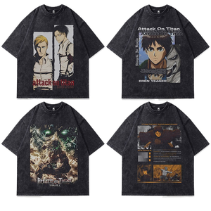 T-shirt à manches courtes imprimé directement avec motif d'anime japonais pour hommes et femmes, style streetwear vintage, délavé et vieilli - Product Image 1