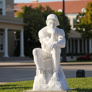 Scultura in Marmo a Grandezza Naturale del Pensatore per Campus e Spazi Esterni in Vendita - Product Image 5