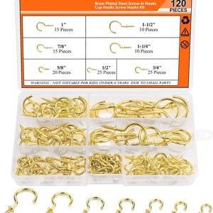 Eye Slip Hook Set 120pcs Gold Carbon Steel Self Tapping Screw Cup Hooks For Lamp DIY Hanging - Product Image 3