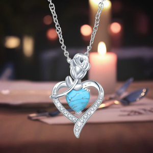 925 Sterling Bạc Mặt Dây Chuyền Vòng Cổ Chính Hãng Tạo Ra Đá Quý Rose Flower Mặt Dây Chuyền Trái Tim Kỷ Niệm Quà Tặng Sinh Nhật Cho Phụ Nữ - Product Image 4