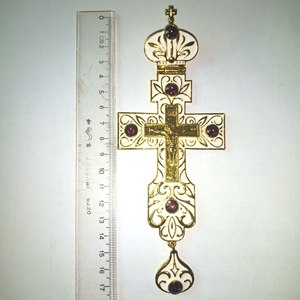 Cruz Pectoral rusa, esmalte blanco de marfil chapado en oro con piedras de cristal de aleación, Iglesia Griega y coreana - Product Image 6