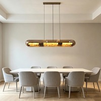 Luminaire suspendu moderne de luxe pour îlot de cuisine, long lustre décoratif pour hôtel et restaurant, en cuivre, imitation marbre et verre
