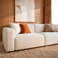 Canapé deux places en tissu chenille, rembourré, base chromée, pour salon, hôtel