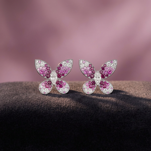 Butterfly <b>Stud</b> <b>Earrings</b> 925 <b>Silver</b> Marquise Diamond Pink Gemstone Women Luxury Everyday Wear - Product Image 3