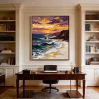 Peinture à l'huile originale sur toile, paysage marin texturé 3D, taille personnalisée, style rétro, cadre en bois, pour salon