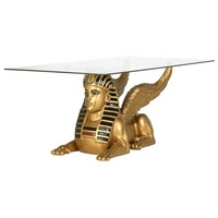 Table basse sculpturale en métal moulé, figurine Kristopher, Sphinx ailé égyptien doré