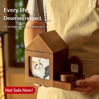 Urne funéraire en forme de maison pour animaux de compagnie (chiens, chats) – Récipient scellé anti-humidité pour cendres d'animaux – Ensemble commémoratif en bois massif avec cadre photo de table