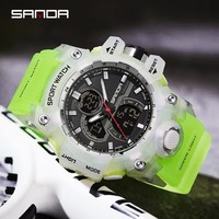 SANDA jam tangan olahraga untuk pria Jam Alarm Stopwatch LED Digital lampu belakang tampilan waktu ganda jam tangan pria kuarsa jam tangan tahan air