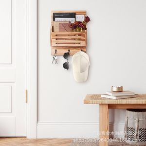 Wooden <b>Wall</b> <b>Mounted</b> Mail Rack Key Holder Organizer Rectangle Office Storage <b>Shelf</b> For Letters Keys Scissors Watch - Product Image 2