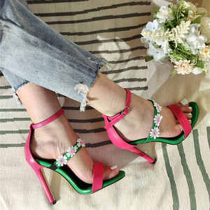 Fashionable Women's <b>Sandals</b> 2023 New Thin High Heel Sexy Personality Women's <b>Sandals</b> Color Block 35-42 White, Rose Red, Yellow - Product Image 6