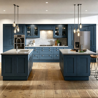 Ensembles complets de cuisine, îlot bleu romantique, laque écologique, meubles de cuisine design moderne, armoires de cuisine en bois sur mesure