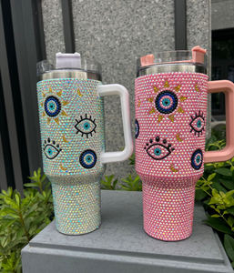 Bicchieri Termici Personalizzati in Acciaio Inox da 40oz con Cristalli e Strass, Isolamento Sottovuoto, Antigoccia, con Cannuccia e Decorazioni Occhio Malvagio - Product Image 1