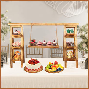 Présentoir à Gâteaux à 3 Niveaux en Bois, Support à Cupcakes, Ensemble de Présentation de Table à Desserts avec Plateau Rond, Plateaux Amovibles et Supports à Desserts Pliables - Product Image 2