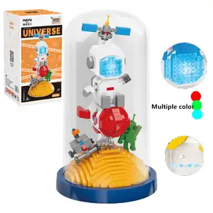 Caixa de exibição Astronauta 3D Building Block Set Micro partícula Plástico Astronauta Building Blocks Enfeites Com Luzes Montagem Brinquedo