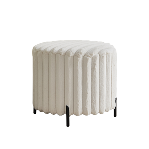 Modern Upholstered Round <b>Pouf</b> Ottoman Foot Rest Black Metal Legs Faux Fur Footstool for Living Room Bedroom Apartment Entryway - Product Image 6