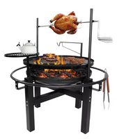 Barbecue multifonction moderne d'extérieur en fer galvanisé avec finition émail porcelaine, rôtissoire, foyer et chariot à 2 niveaux