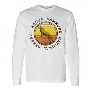 T-shirt a maniche lunghe della Riserva Nazionale Samburu del Kenya, design vintage safari - Product Image 2