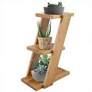 Customized 3-Tiered Folding Detachable Bamboo Shelves Utility Storage Shelf Rack Plant Storage Holder Flower <b>Vase</b> <b>Stand</b> for - Product Image 1