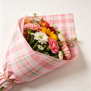 Fournitures pour fleuristes, 20 feuilles de papier d'emballage à fleurs à carreaux, résistant à l'eau, pour bouquets floraux, pour mariage, anniversaire, cadeau - Product Image 2