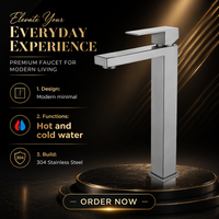 Robinet de salle de bain moderne monotrou monocommande avec mitigeur, à poser sur le plan, finition céramique polie, eau chaude/froide, en acier inoxydable 304