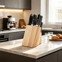 Kookmessenset met gepersonaliseerd logo, scherp roestvrijstalen messen, modern ABS-handvat, gesmeed, met houten blok