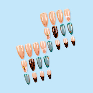 <span class=keywords><strong>Faux</strong></span> <span class=keywords><strong>ongles</strong></span> à clipser, style vintage, forme amande, motifs variés, avec décoration ligne dorée et étoiles - Product Image 3