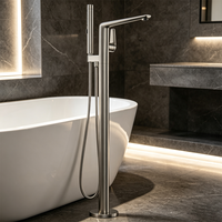 Robinet de baignoire Weihao en laiton nickel brossé, mitigeur de bain à poignée unique à montage au sol avec douchette à main pour salle de bain