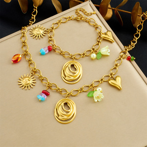 Fashionable Colorful Plastic Beaded Acrylic Lily Of The Valley Pendant Necklace Set For Women Party Jewelry - Product Image 1