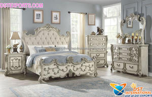 Meubles de chambre à coucher en bois de teck, ensemble moderne aspect luxueux, sculpté, Style européen Antique avec finition dorée - Product Image 4