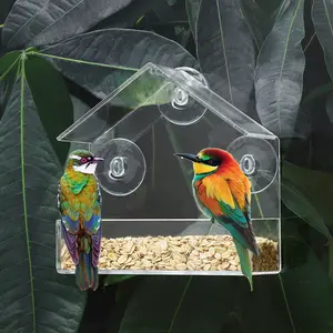 Automatic Transparent Wall Mounted Bird Cage With Adsorption Feature PP Material Pet Bowl Bird Feeder Pet Supplies