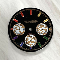 Nouveau cadran de montre chronographe de 29,5 mm, index appliqués sertis de diamants noirs, pièces lumineuses, compatible avec le mouvement à quartz VK63