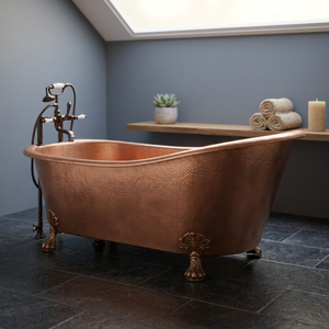 Baignoire ovale autoportante de luxe en cuivre avec pieds de chaise pour salle de bain - Artisanat indien - Product Image 1