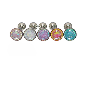 Anillo de Lengua de Acero Inoxidable con Rosca Externa y Cristal de Girasol en la Parte Superior |   Recubrimiento Acrílico Colorido |   Joyería para Piercings Corporales - Product Image 1