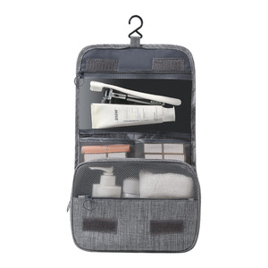 Trousse de toilette à accrocher, étanche, grande capacité, organiseur de voyage pour hommes et femmes, rangement de maquillage, gris, rectangulaire, polyester - Product Image 2
