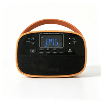 Radio AM/FM portable à effet bois avec lecteur MP3, poignée en cuir et double alimentation