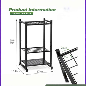 Organizzatore per Attrezzi <span class=keywords><strong>da</strong></span> Giardino, Scaffale Metallico per Garage con 3 Ripiani per Pale, Rastrelli e Scope, Porta Attrezzi <span class=keywords><strong>da</strong></span> <span class=keywords><strong>Esterno</strong></span> - Product Image 3