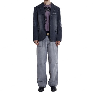 Chaqueta vaquera para hombre, estilo blazer, negra, desgastada, de corte oversize, con forro, personalizada - Product Image 4