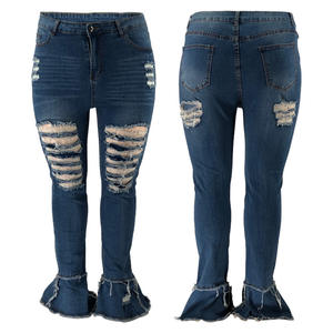 Haute qualité noir 5XL surdimensionné cloche bas déchiré <span class=keywords><strong>jean</strong></span> pantalon taille élastique évasé maigre <span class=keywords><strong>Jean</strong></span> pantalon grande taille femmes <span class=keywords><strong>jean</strong></span> - Product Image 6