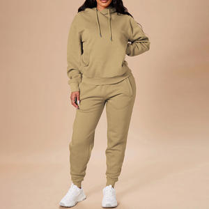 Pantaloni da donna in pile caldo invernale tinta unita Set di pantaloni con cappuccio da donna in tinta unita - Product Image 2