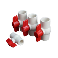 Válvulas de Bola de PVC para Suministro de Agua, Mango Rojo, Válvula de PVC Blanca/Gris, Válvula de Bola de Plástico, Material de Plomería para Riego