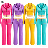 Ensemble de survêtement en velours deux pièces personnalisé, nouveau design, veste à fermeture éclair et pantalon en velours pour femme, ensemble de jogging OEM ODM