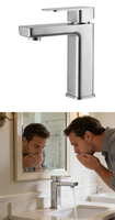 Nouveau design de robinet de lavabo de salle de bain en or brossé, mitigeur monocommande à noyau en céramique, monotrou, eau chaude et froide