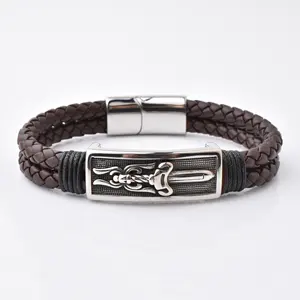 Simple Design Wholesale Mens Leather Cuff Jewelry Charm Leather Bracelets For Guys