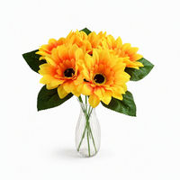 Bouquet de tournesols artificiels en soie avec vase en verre transparent pour la décoration de la maison, des mariages et des événements